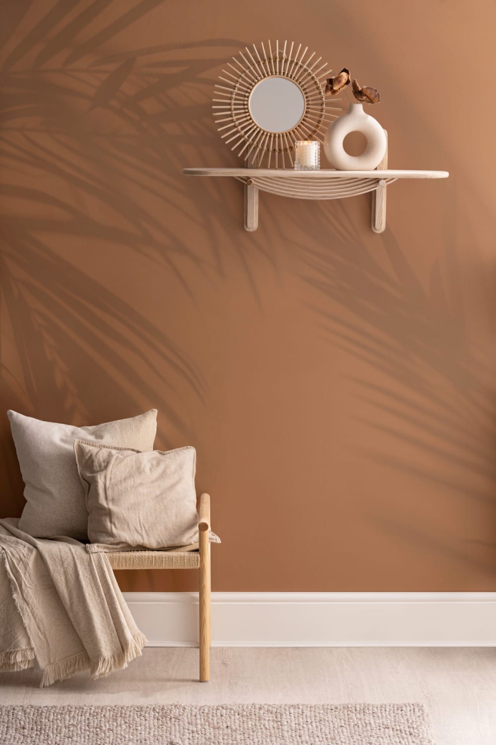 Terracotta Palm Leaf Shadow Mural