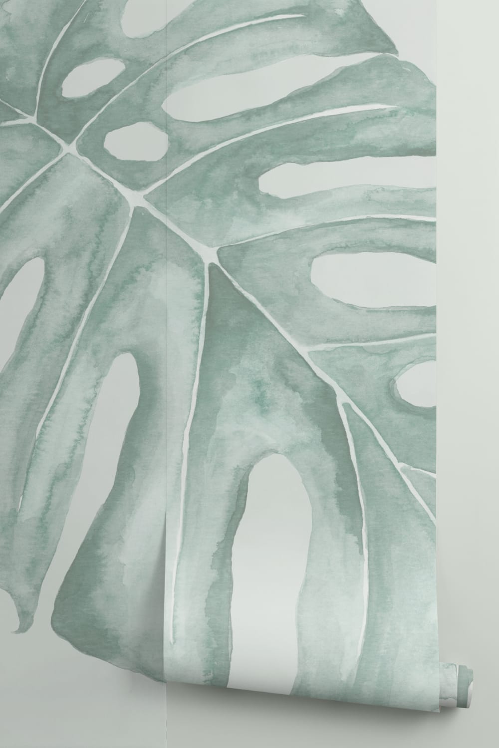 Green Watercolor Monstera Leaf Mural