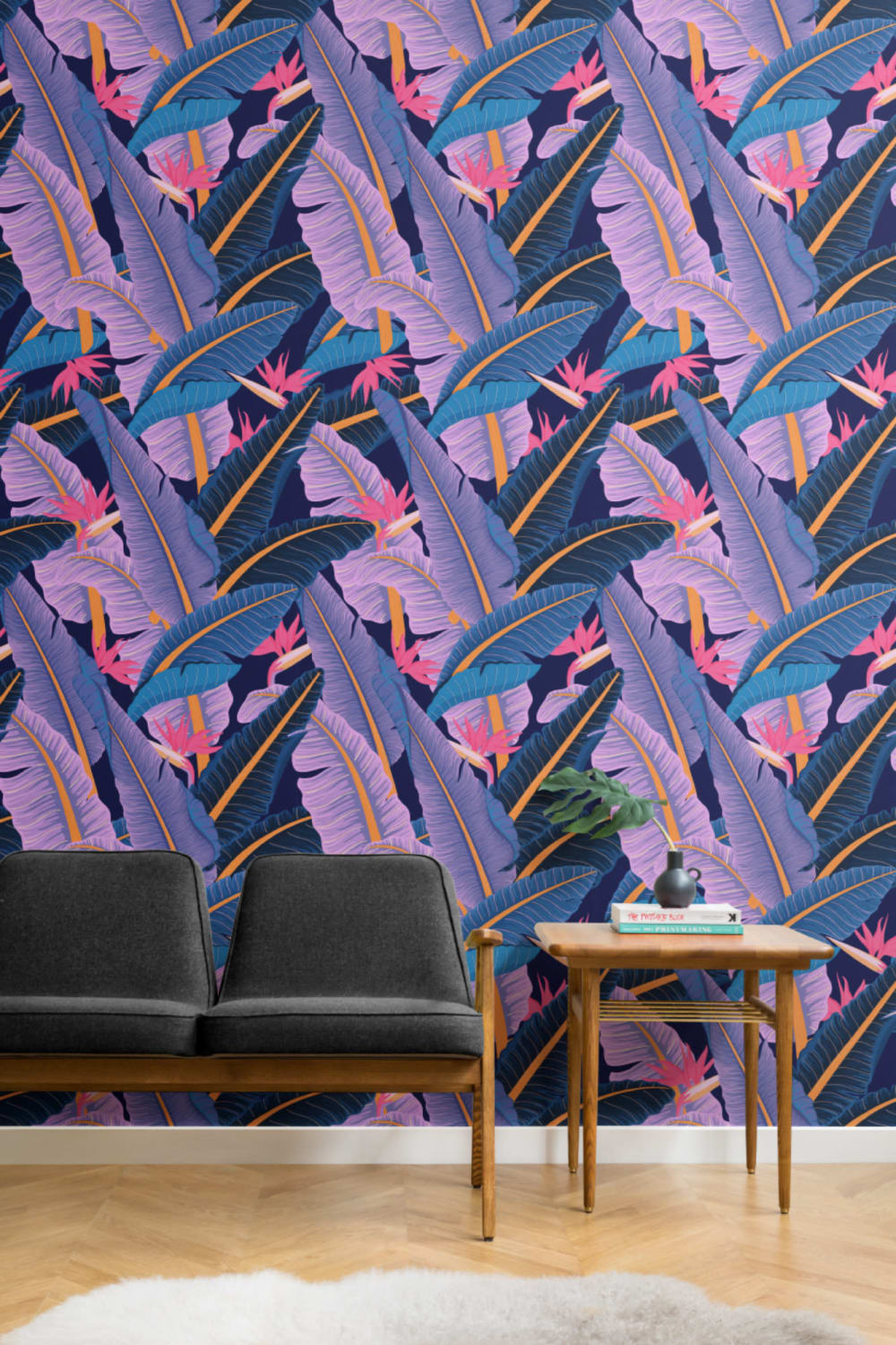 Blue Banana Leaf Pattern Tropical Wallpaper Mural