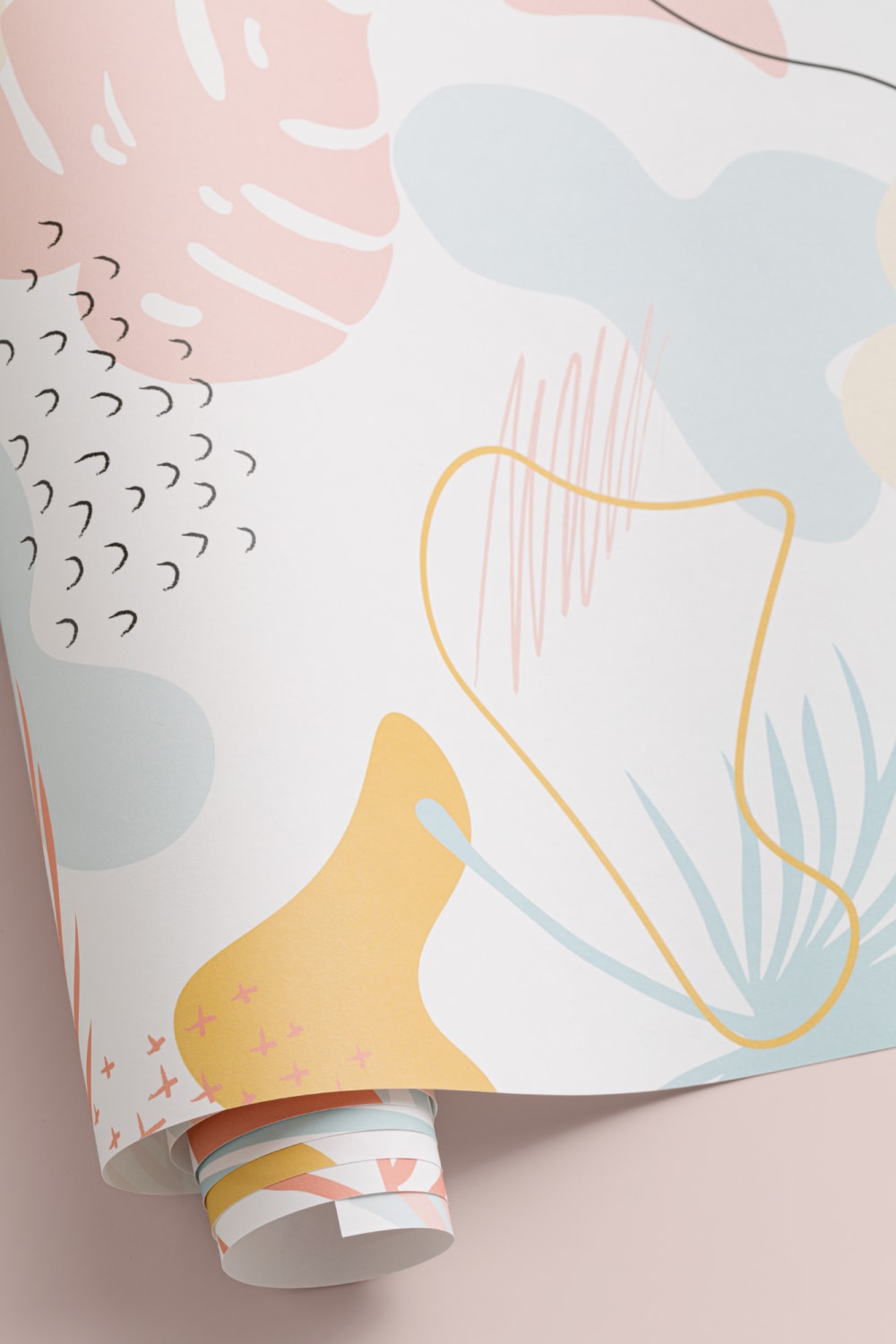 Modern Pastel Tropical Leaf Collage Pattern Wallpaper Mural