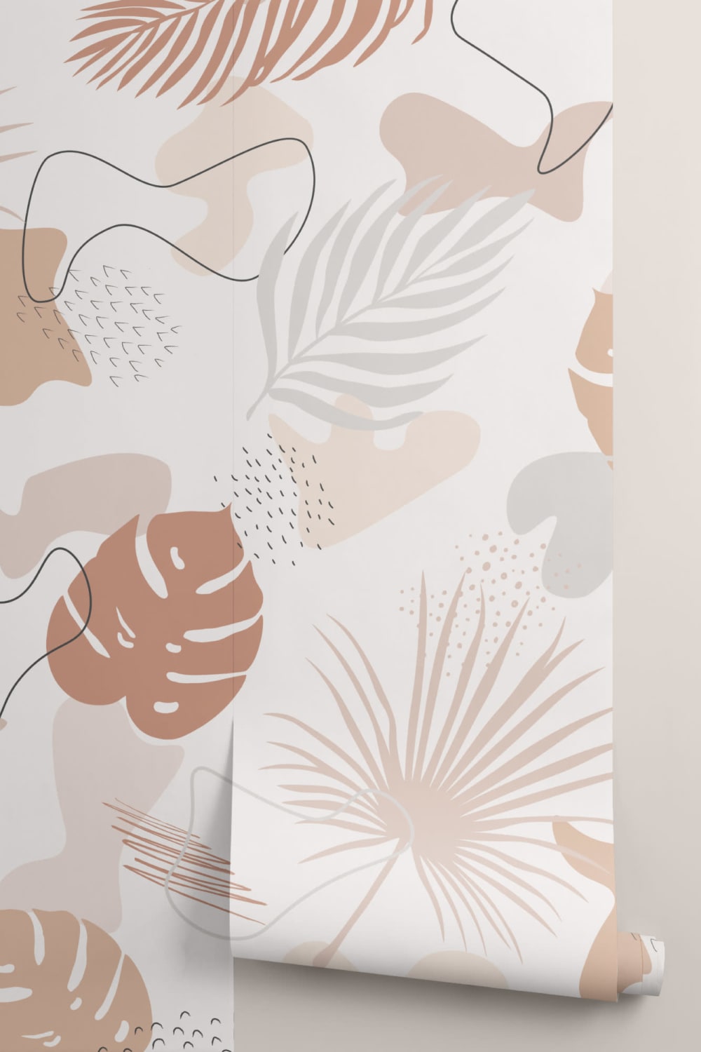 Neutral Colors Tropical Leaf Collage Pattern Wallpaper Mural