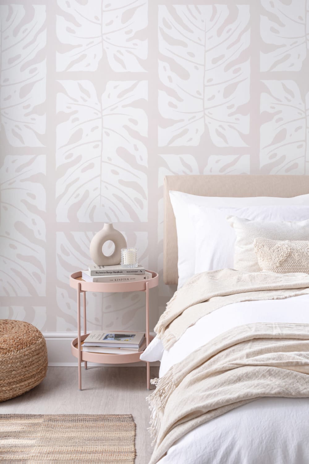 Beige Repeat Tiled Monstera Leaf Wallpaper Mural