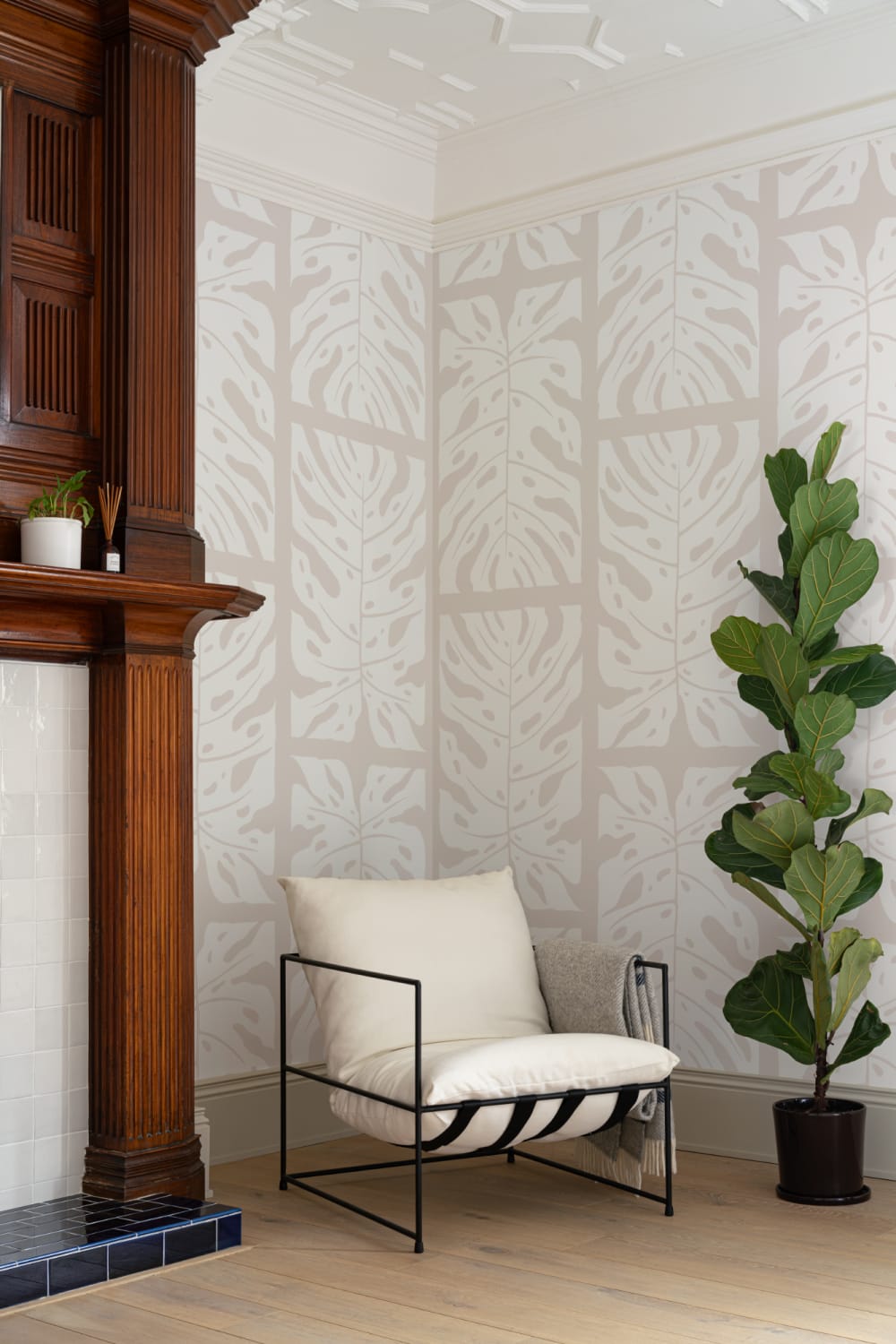 Beige Repeat Tiled Monstera Leaf Wallpaper Mural