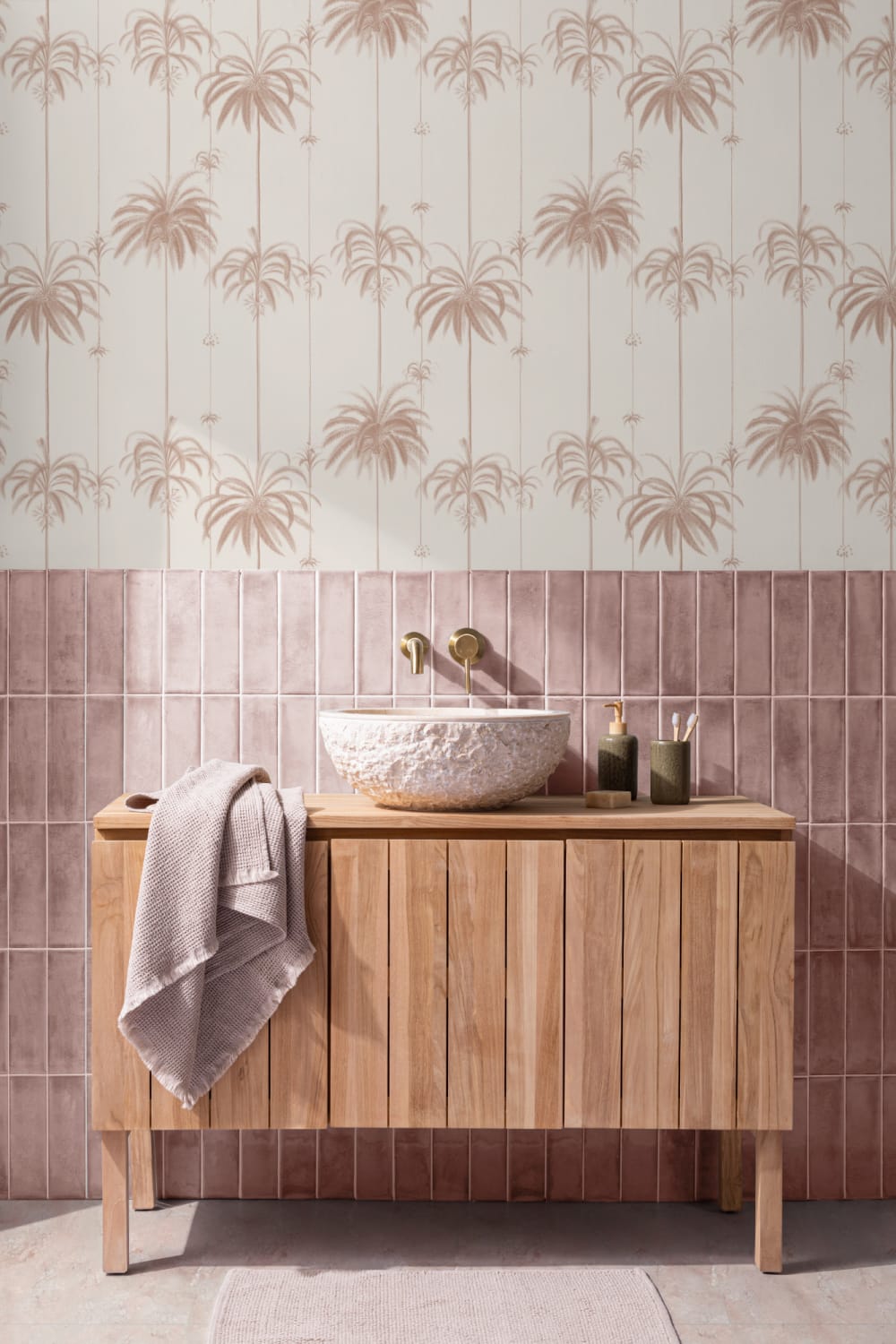 Pink Striped Tropical Palms Wallpaper