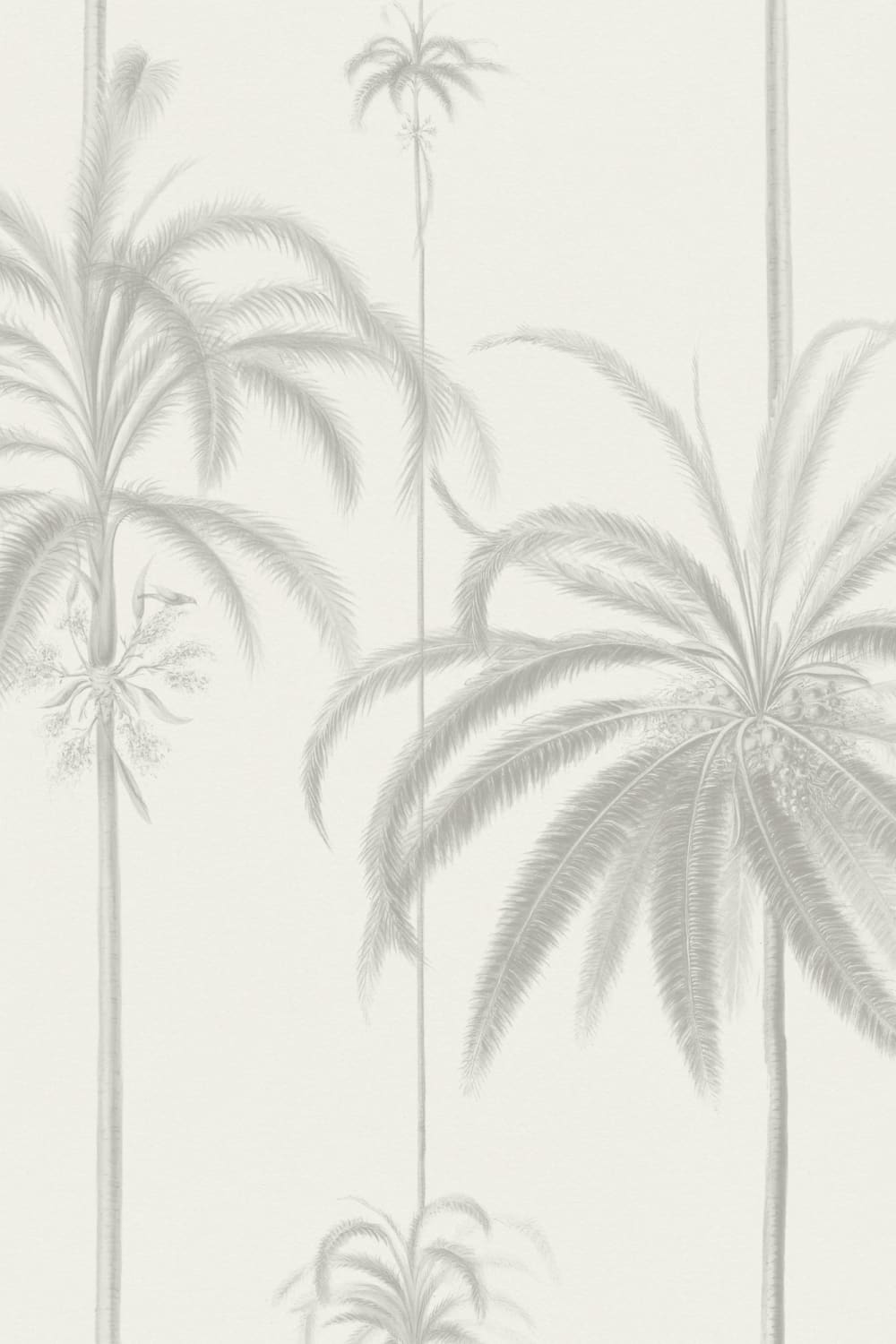 Papier peint beige à rayures et palmiers tropicaux