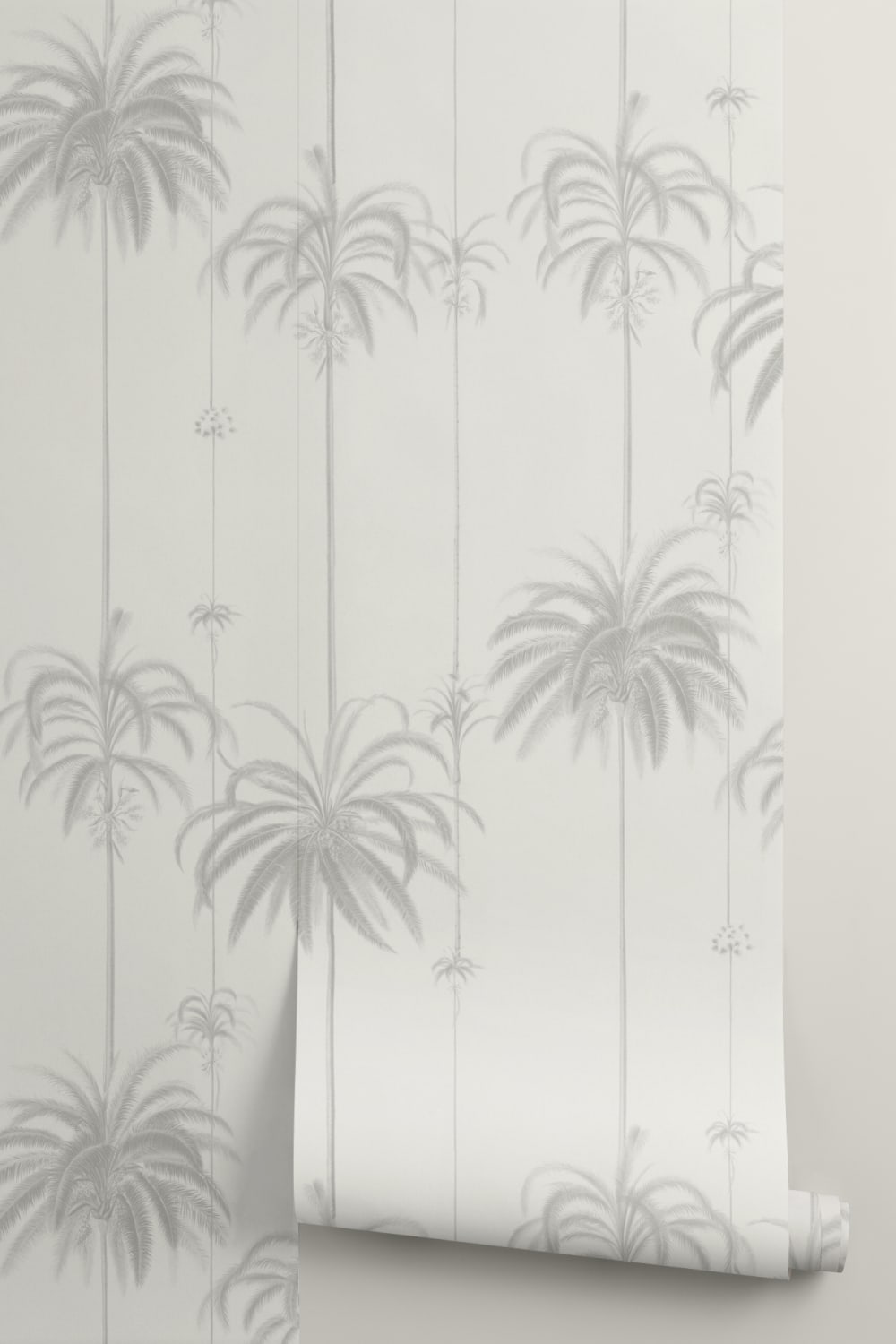 Papier peint beige à rayures et palmiers tropicaux