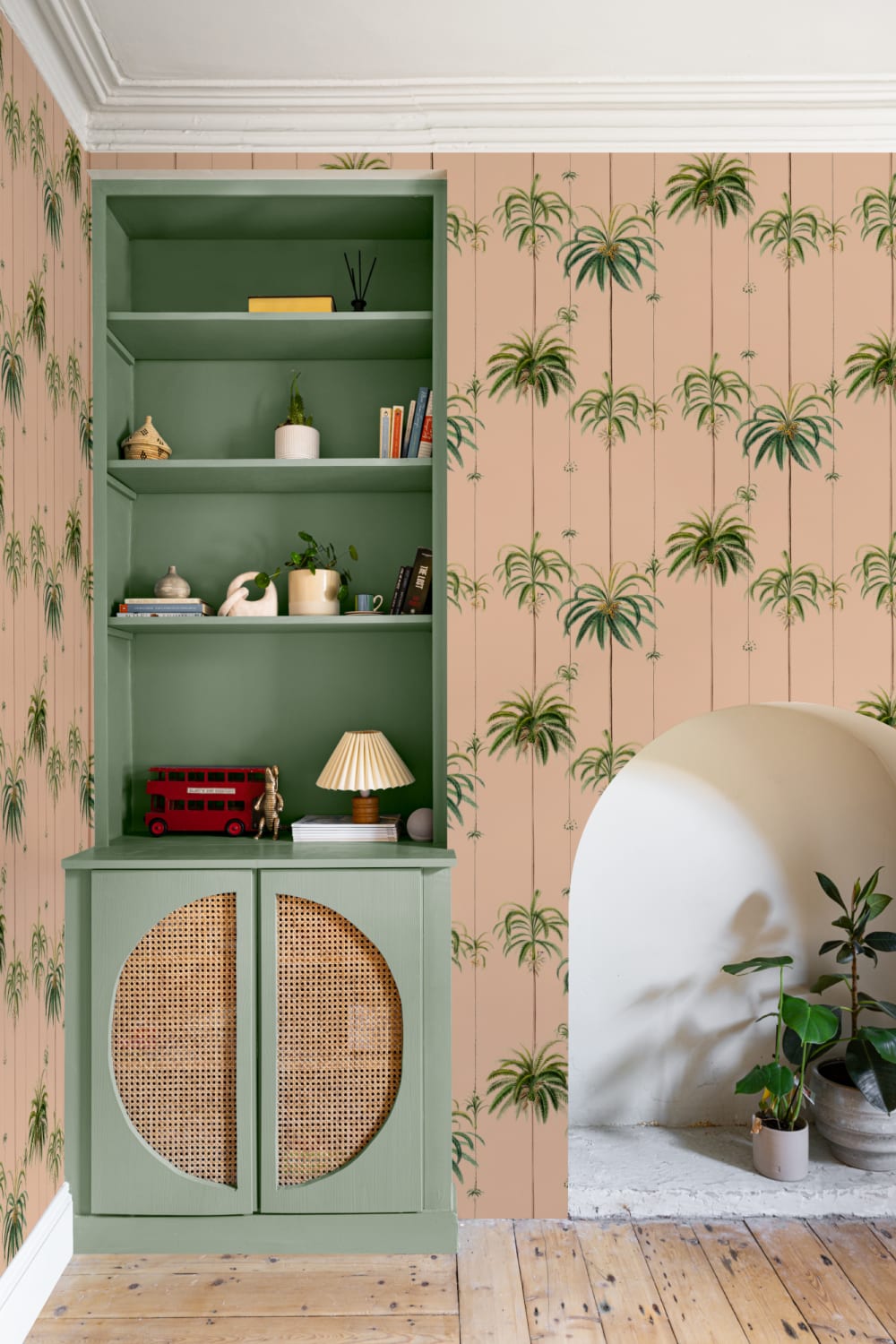 Peach Striped Tropical Palms Wallpaper