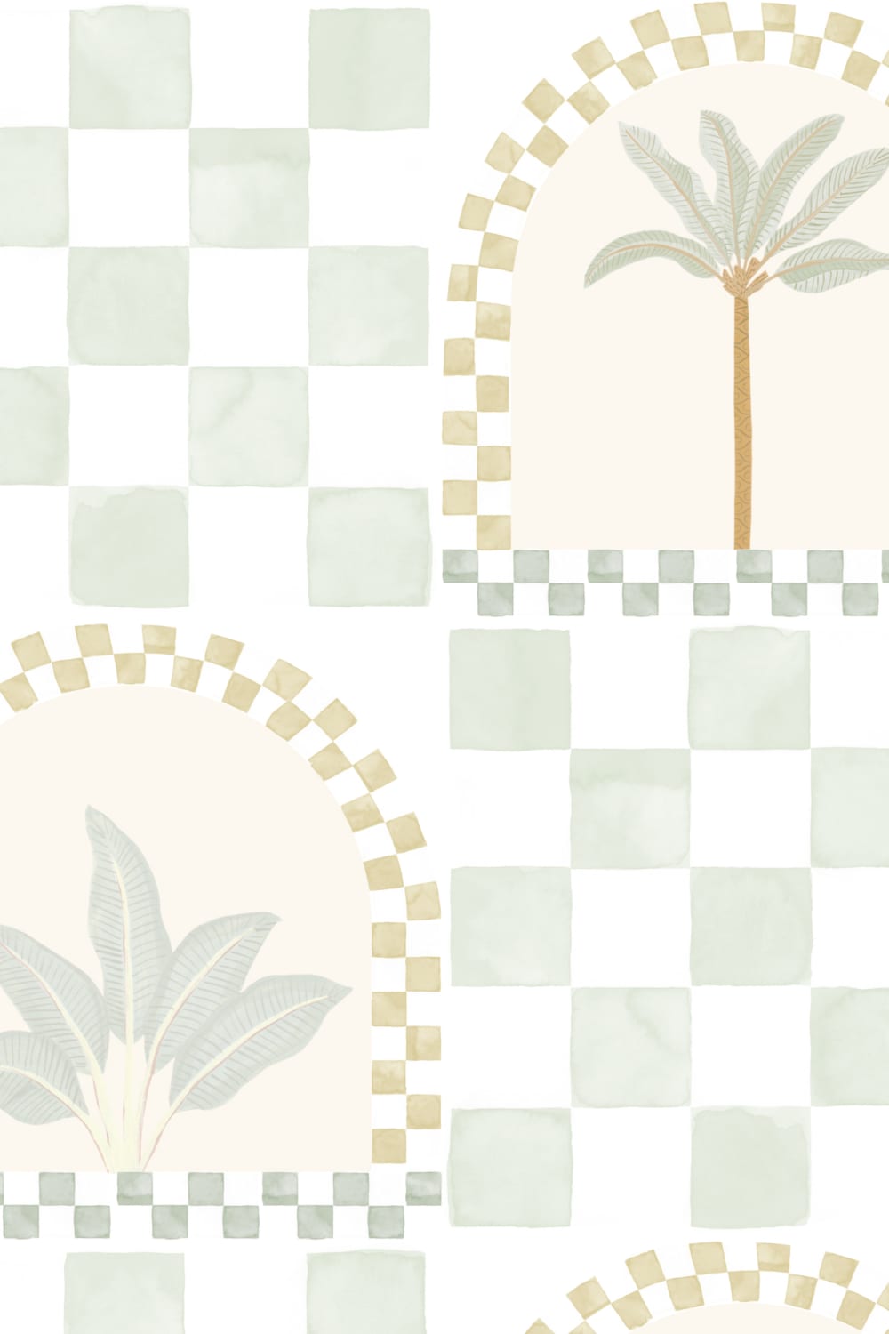 Green Mediterranean Palms Tile & Arch Mural