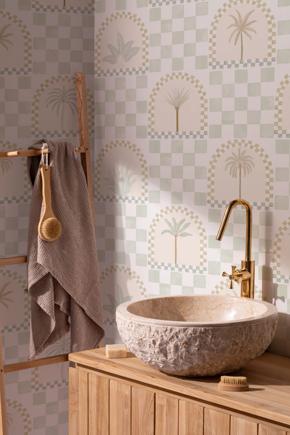 Green Mediterranean Palms Tile & Arch Mural