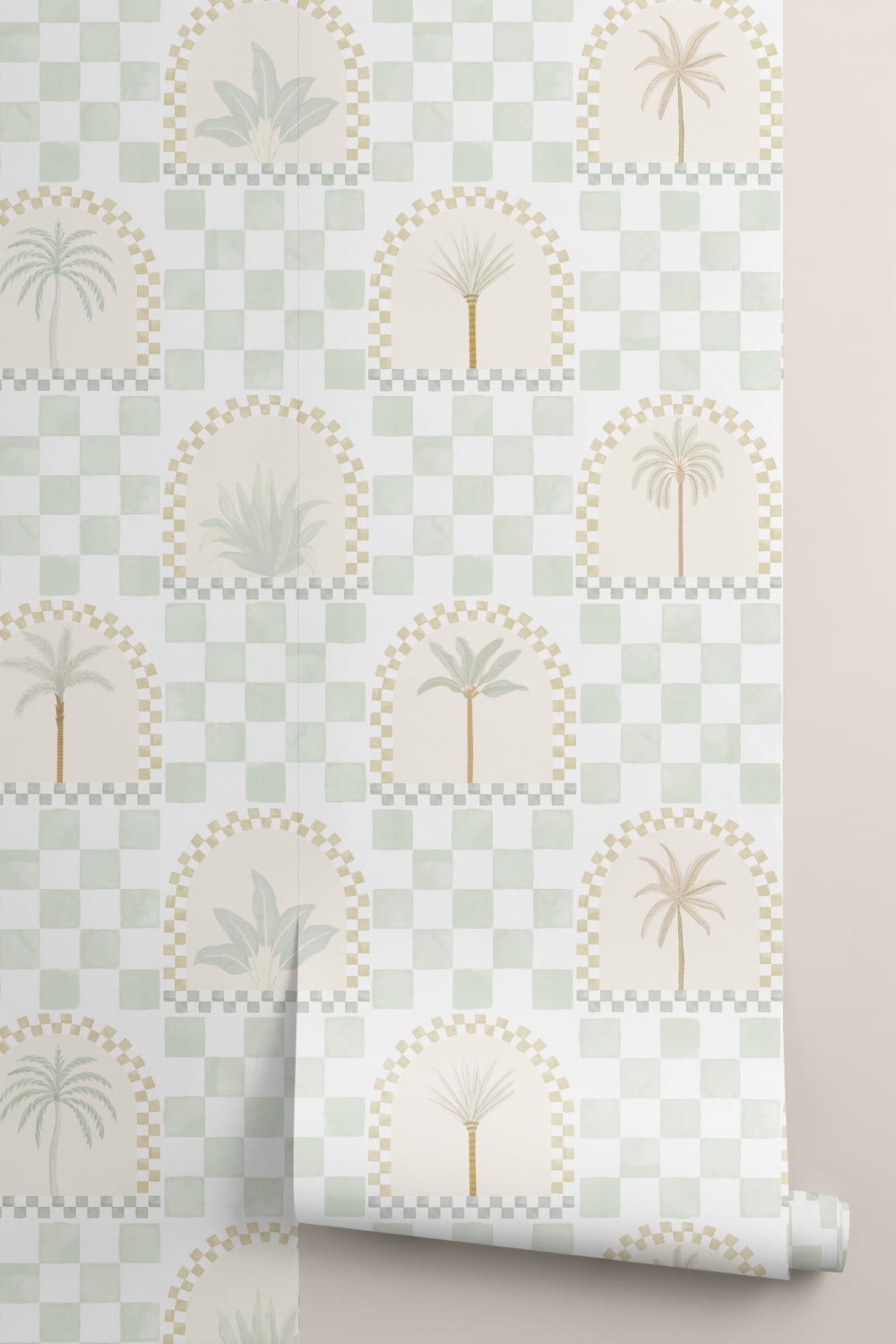 Green Mediterranean Palms Tile & Arch Mural