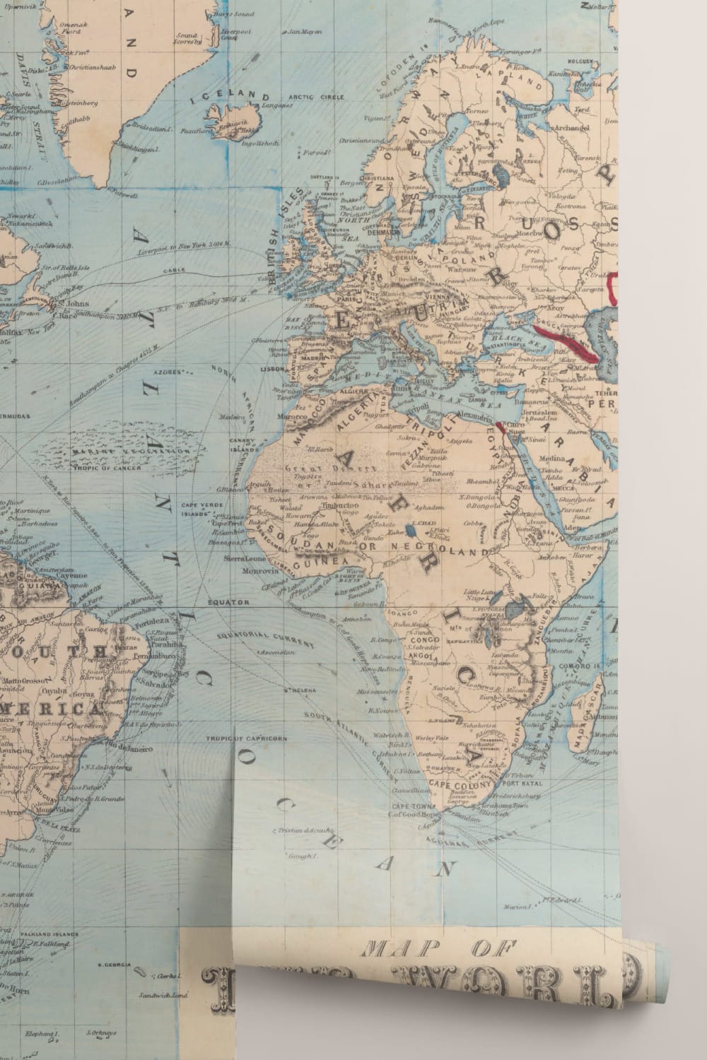 Papier Peint Panoramique Carte du Monde Vintage Bleue