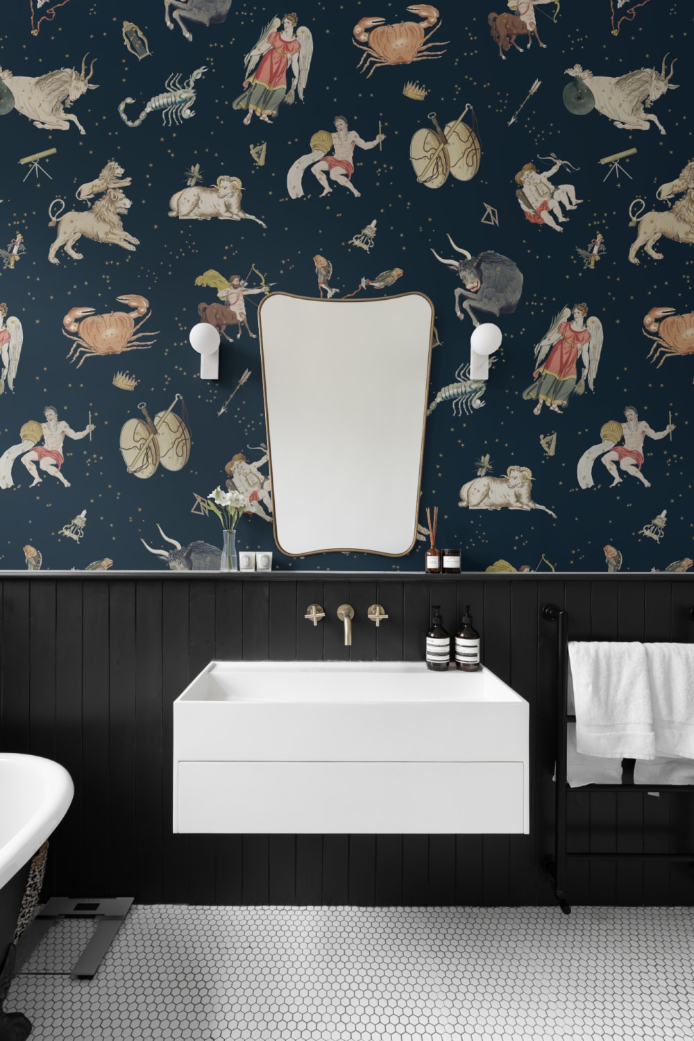 Marinblå illustrerad astrologisk stjärntecken mural-tapeter