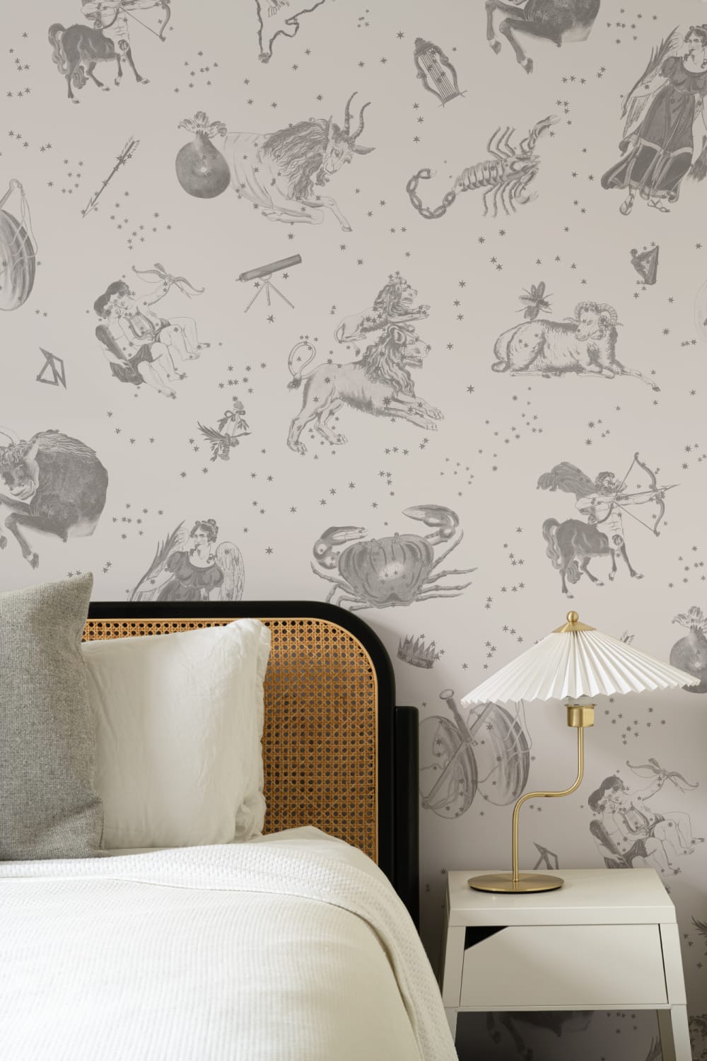 Gray Illustrated Astrological Star Signs Mural