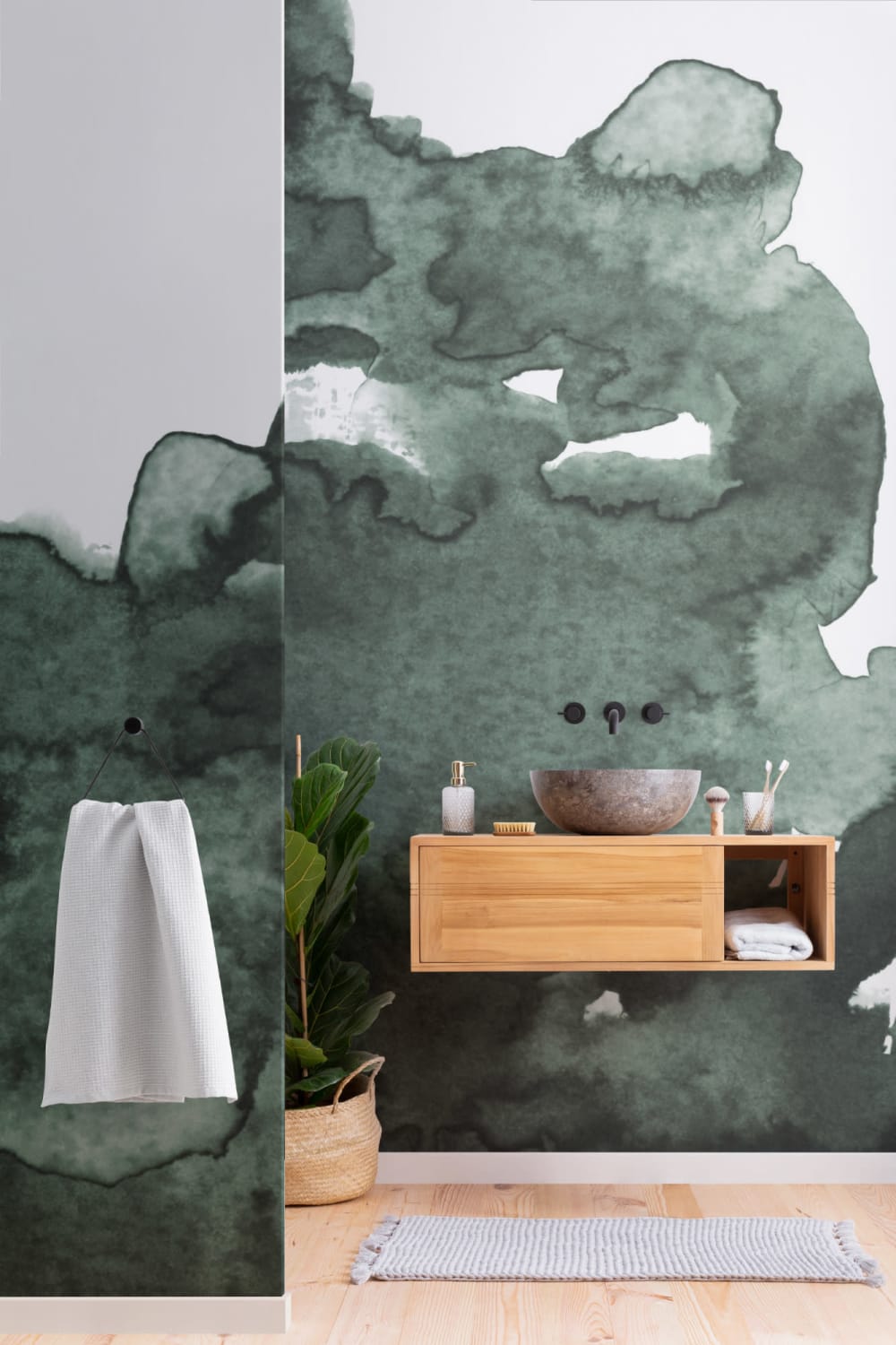 Green Abstract Watercolor Wallpaper Mural