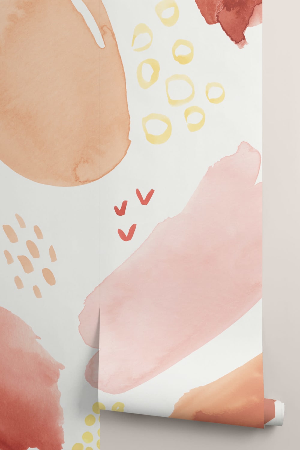 Peach & Orange Abstract Watercolor Brush Marks Wallpaper Mural