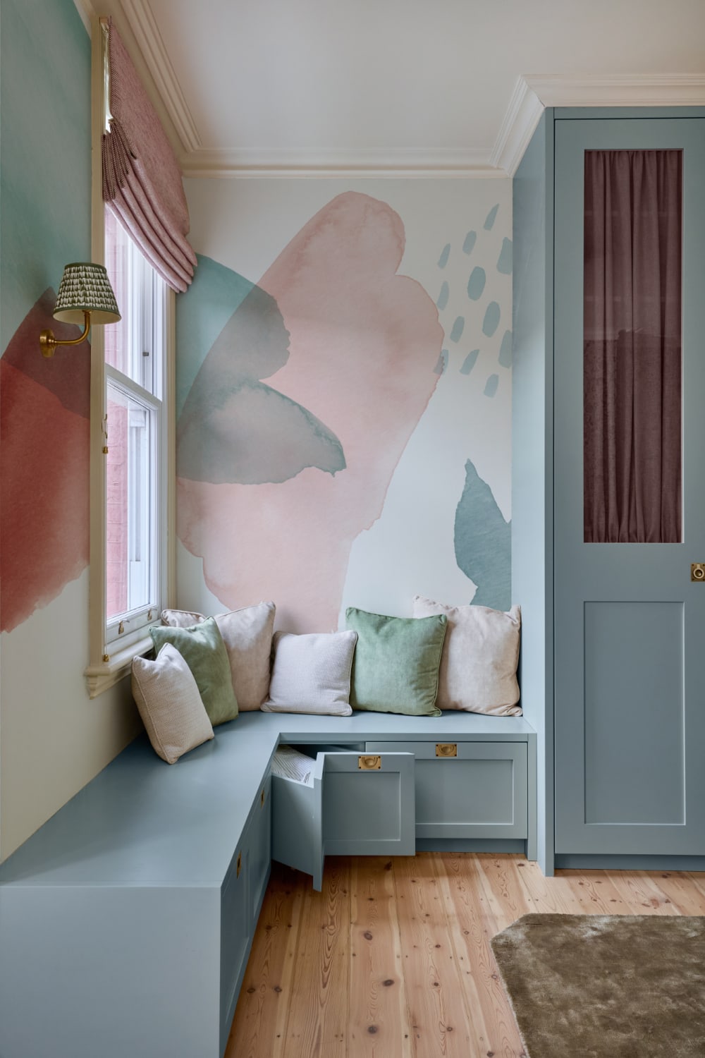 Blue & Pink Abstract Watercolor Paint Wallpaper Mural