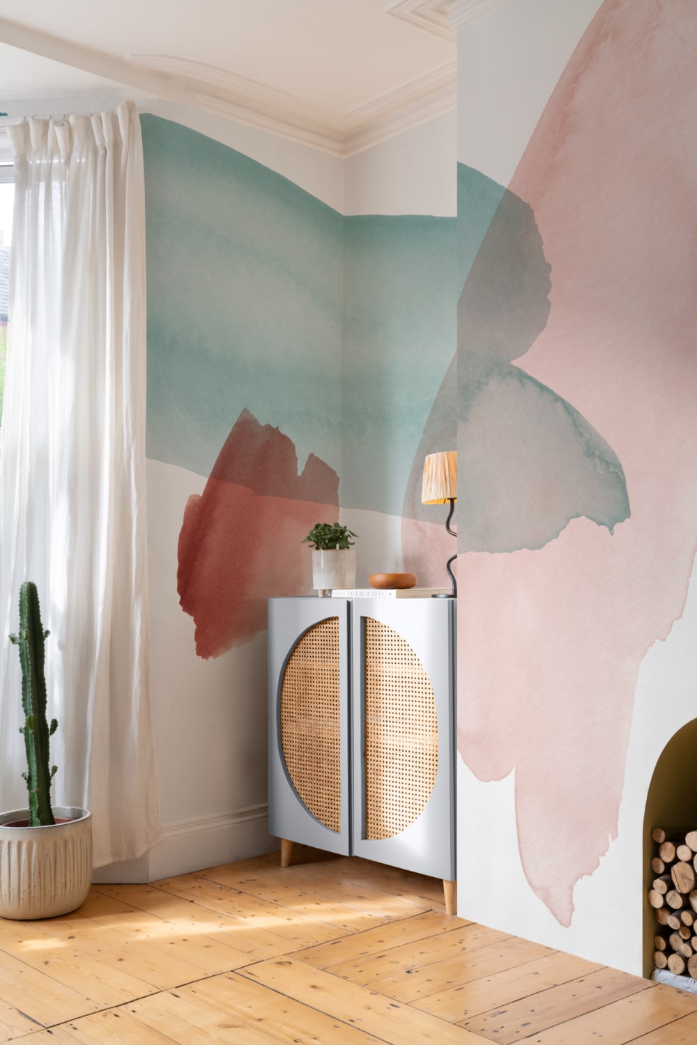 Blue & Pink Abstract Watercolor Paint Wallpaper Mural