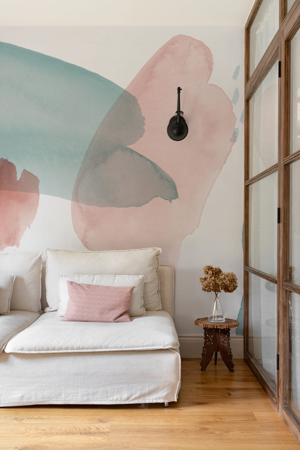 Blue & Pink Abstract Watercolor Paint Wallpaper Mural