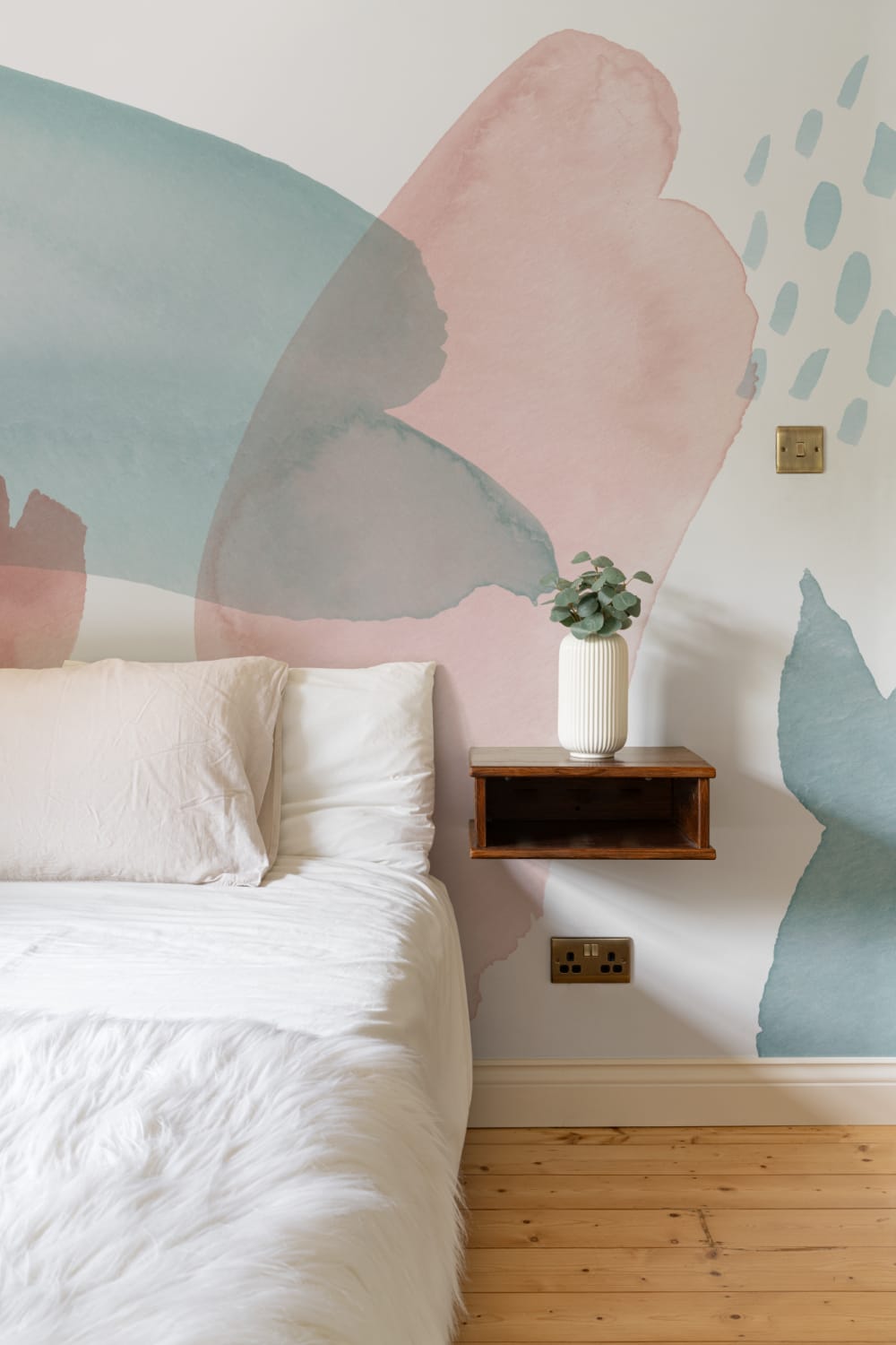 Blue & Pink Abstract Watercolor Paint Wallpaper Mural