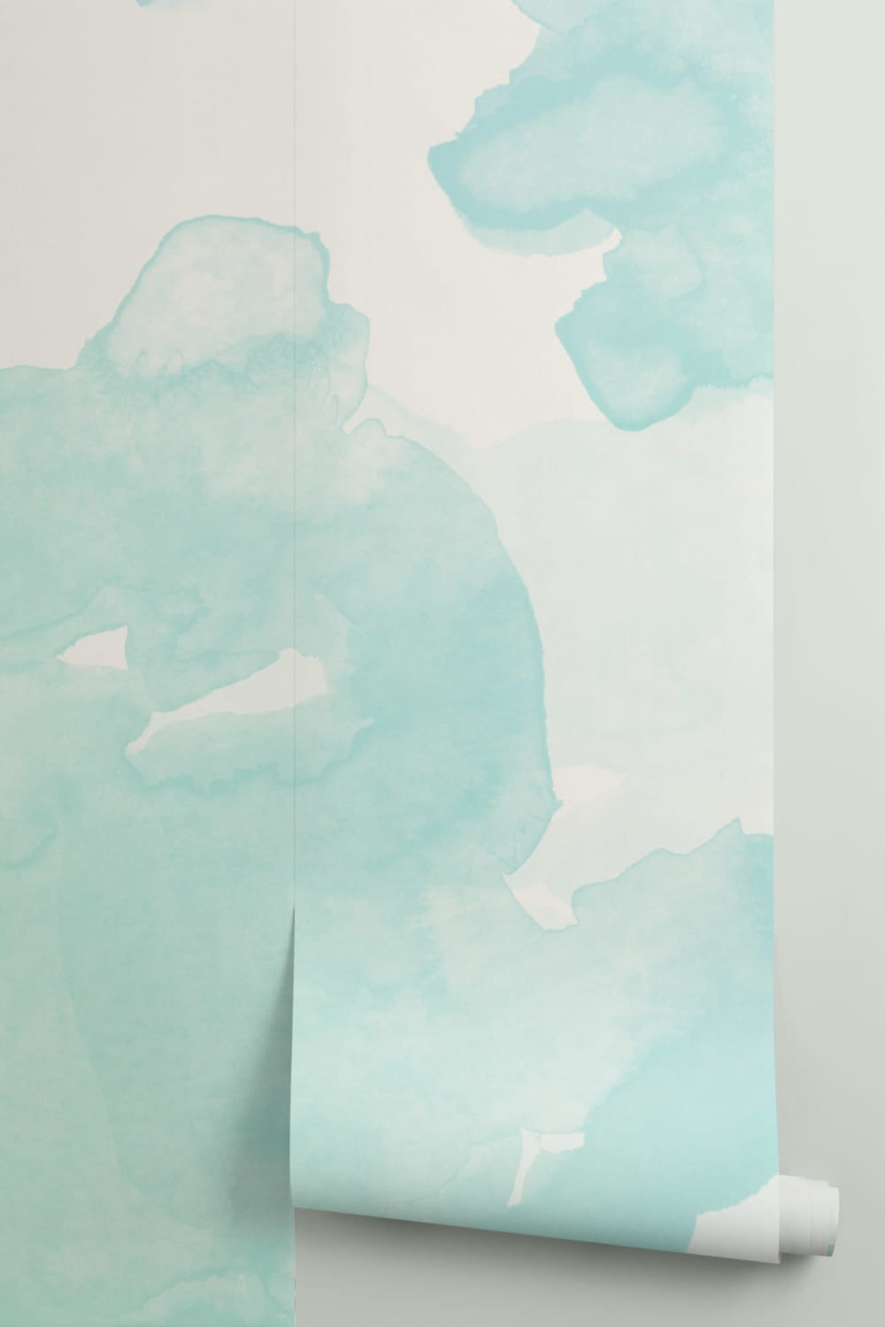 Pastel Green & Blue Ombre Watercolor Inkspill Wall Mural