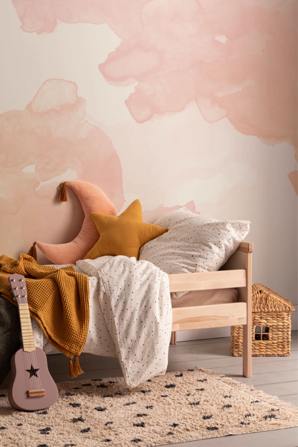 Pink & Peach Ombre Watercolor Inkspill Wall Mural