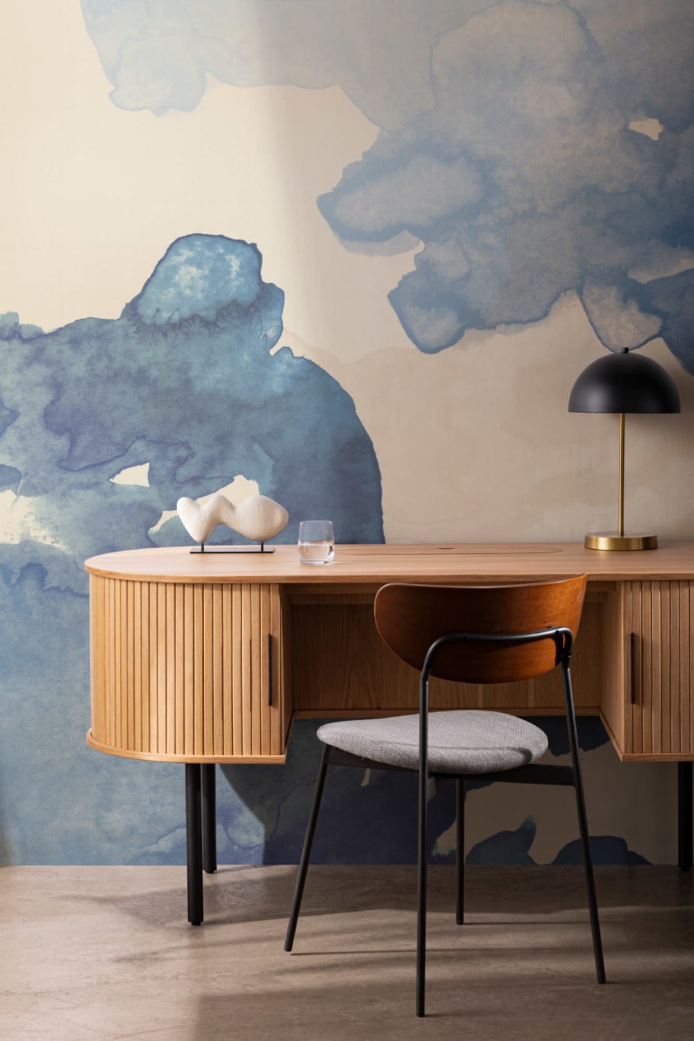 Blue Ombre Watercolour Inkspill Wall Mural