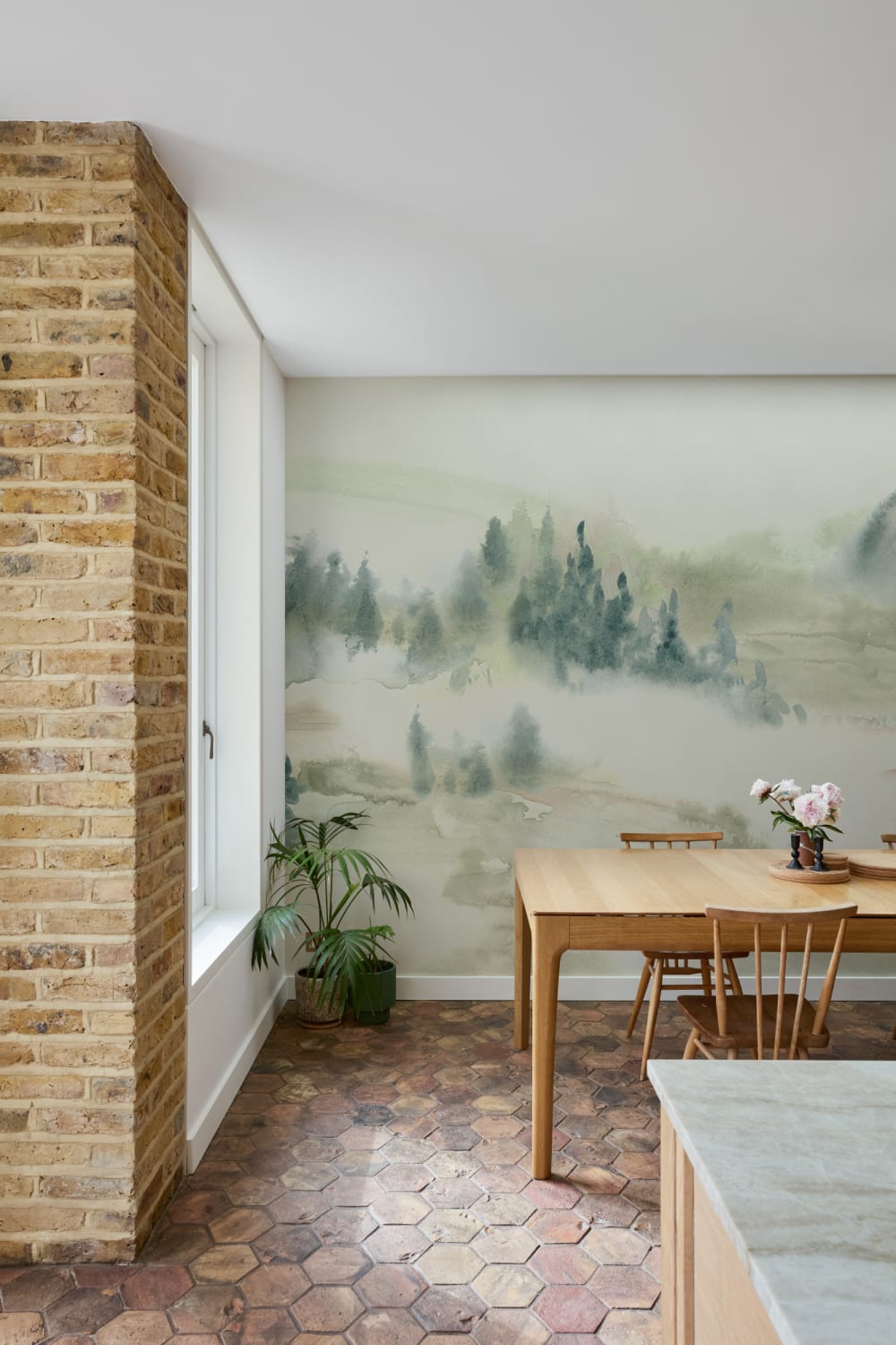 Green Serene Landscape Watercolor Mural For Tranquil Spaces