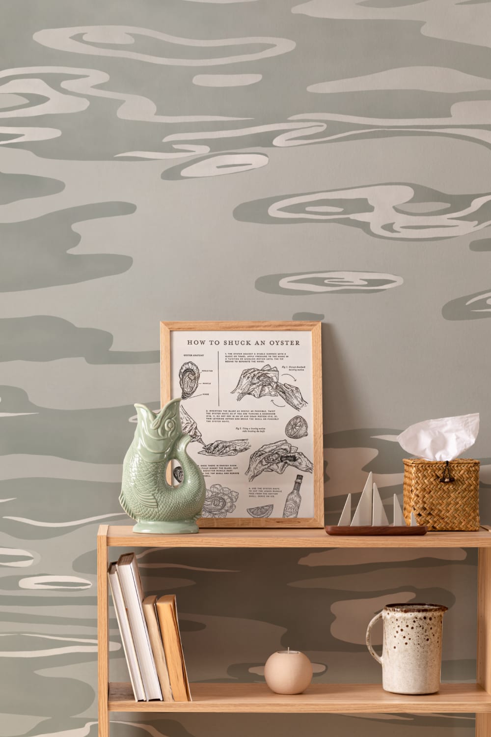 Green Hand Painted Water Rippling Effect Mural