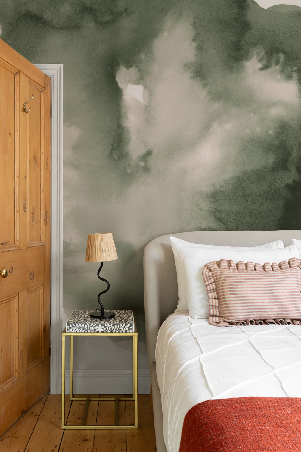 Green Cloudy Abstract Watercolor Mural