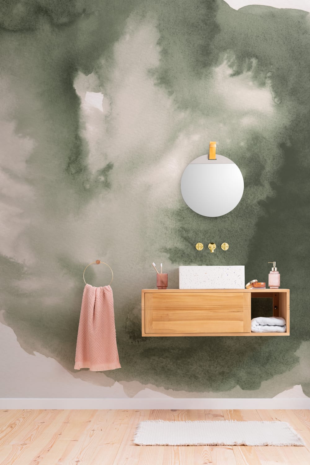 Green Cloudy Abstract Watercolor Mural