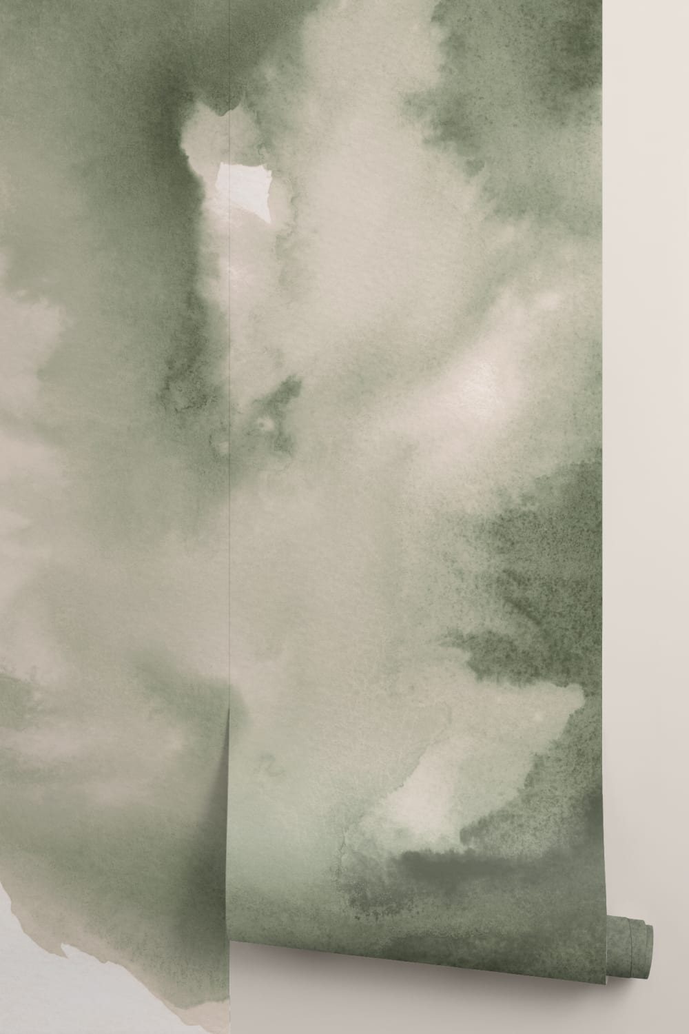 Green Cloudy Abstract Watercolor Mural