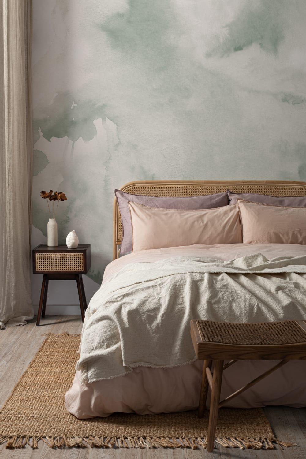 Green Swilling Abstract Watercolour Mural