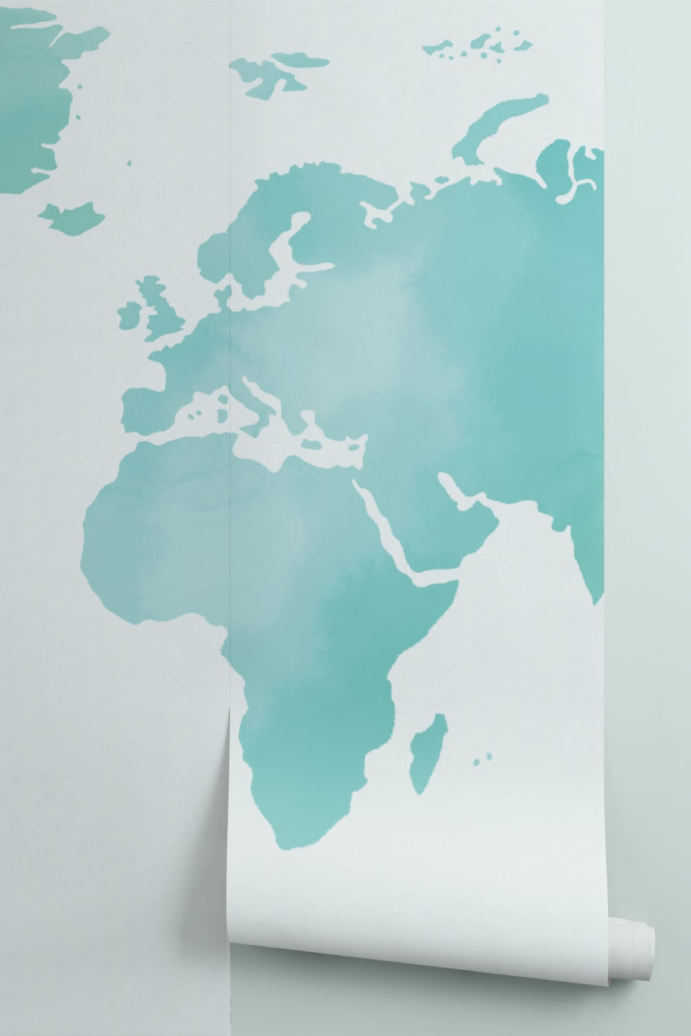 Carta da Parati con Mappamondo Verde Acqua all’Acquerello