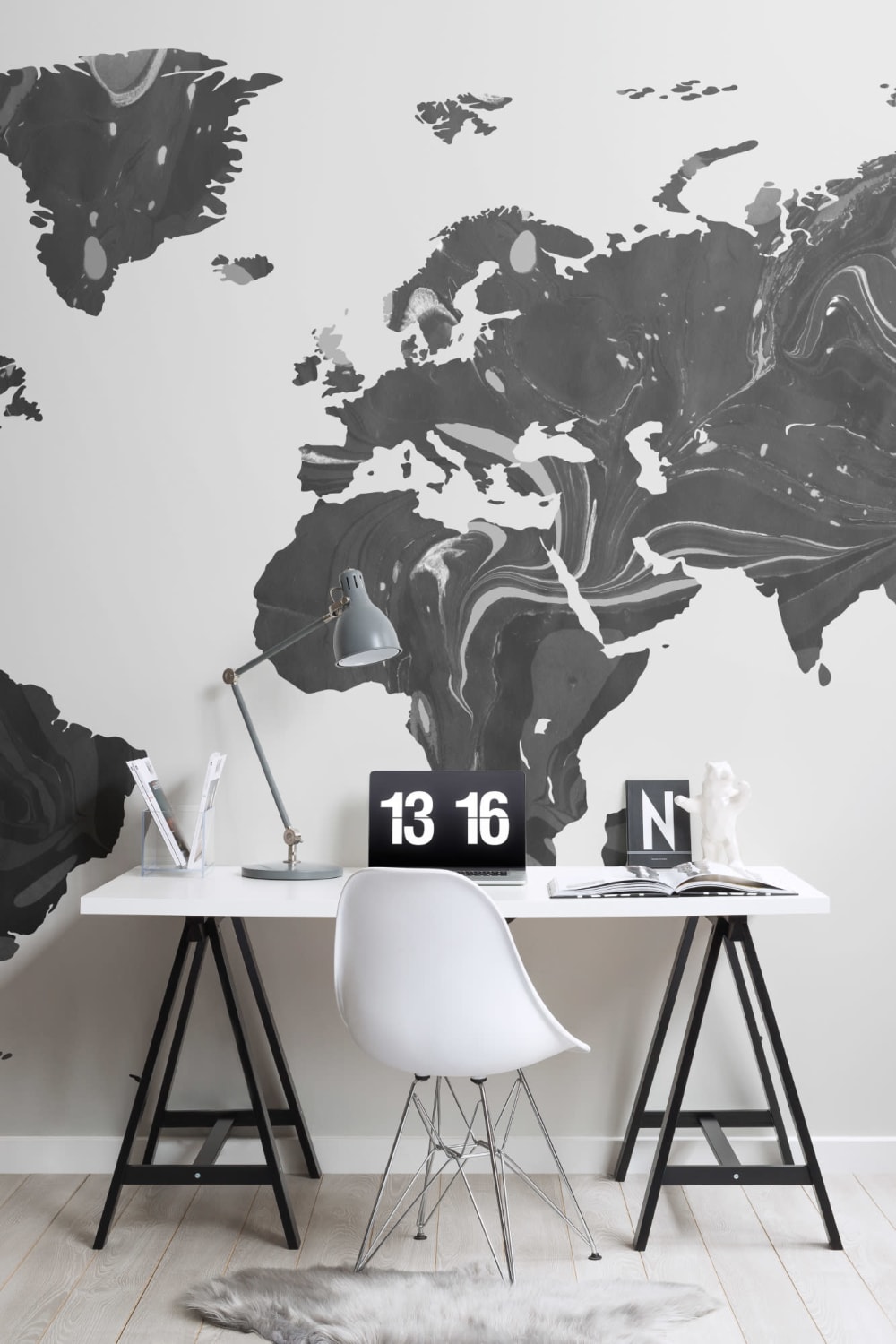 Black & Grey Marble Map Wallpaper Mural