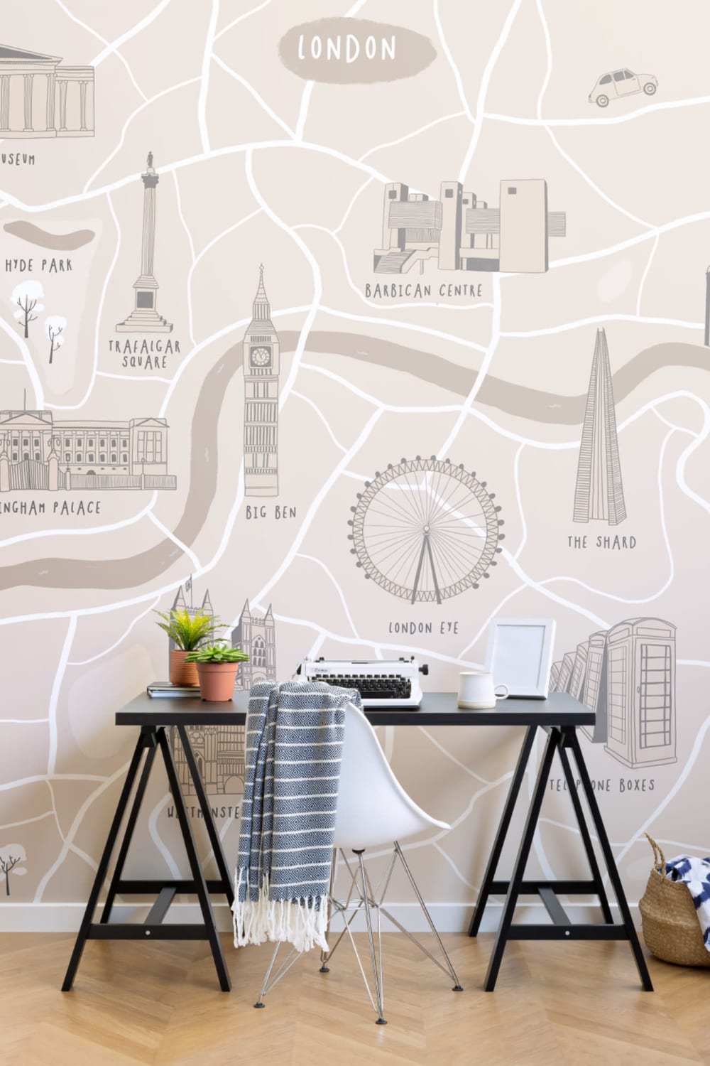 London City Street Map Illustrated Landmarks Wallpaper Mural