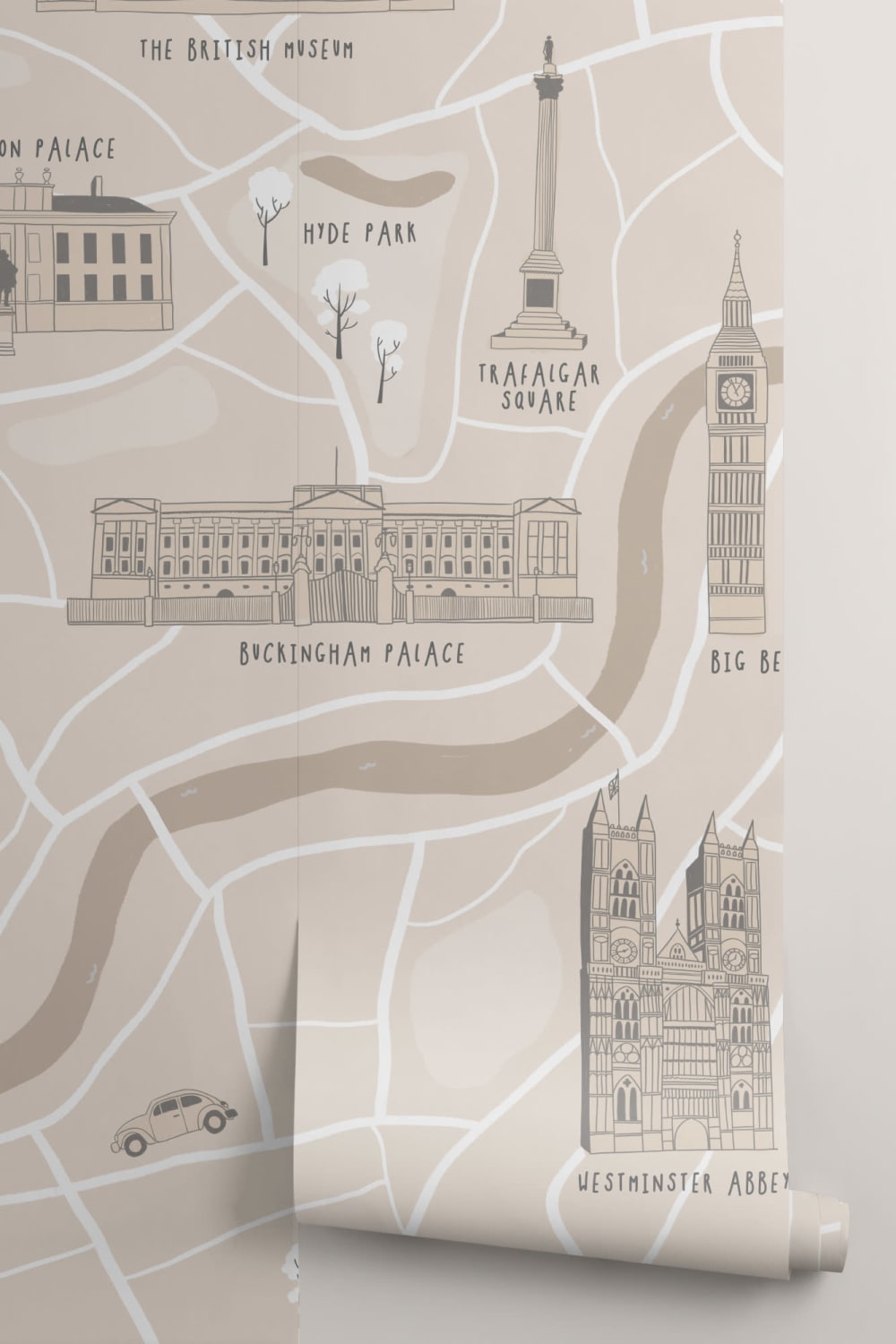 London City Street Map Illustrated Landmarks Wallpaper Mural
