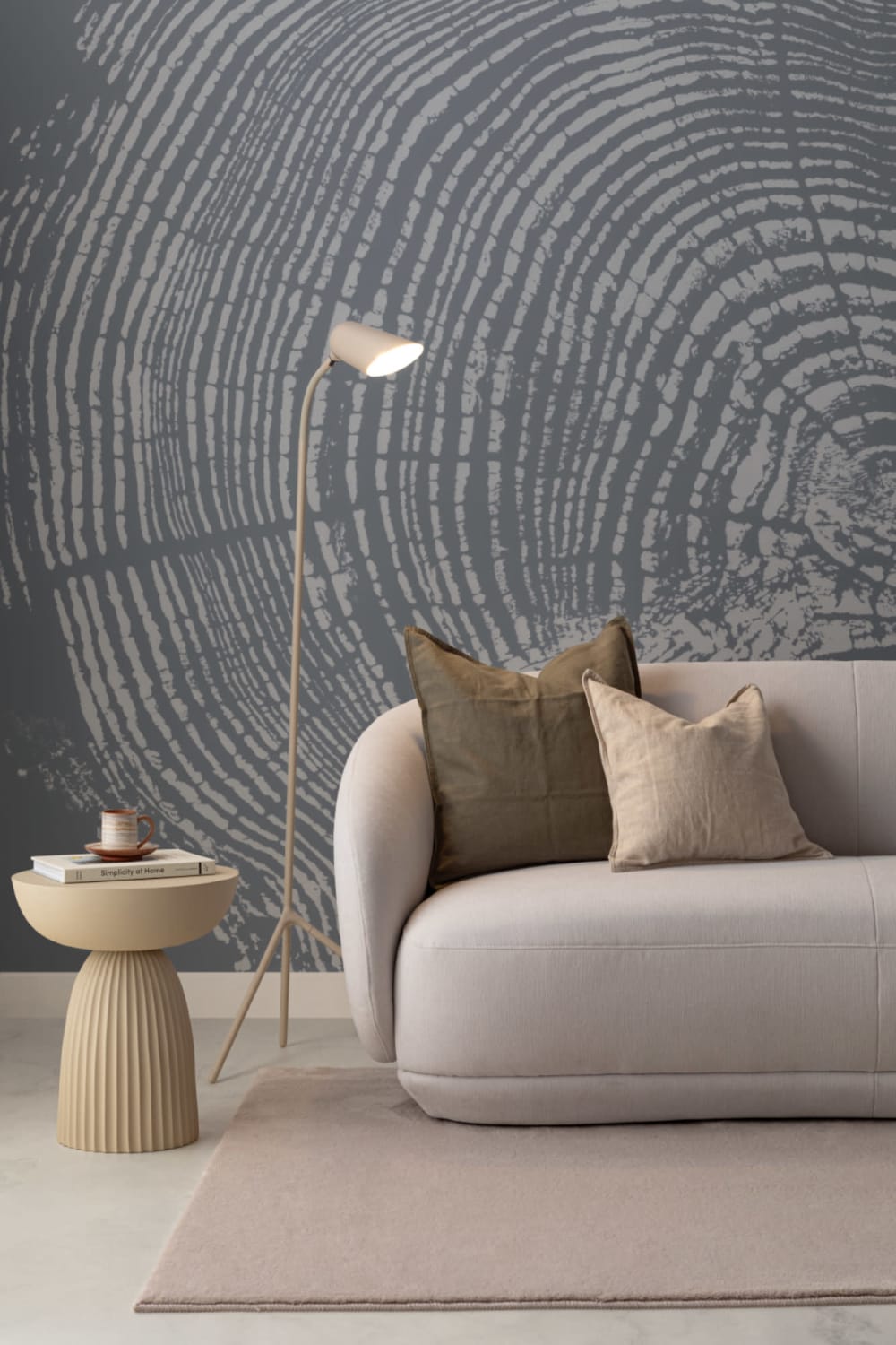 Papier Peint Panoramique Imitation Bois avec Tronc d’Arbre en Bleu Gris