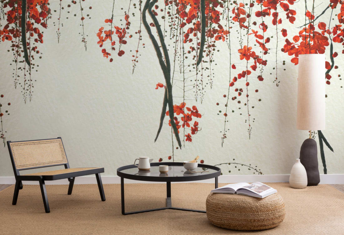 Papier Peint Fleurs De Cerisier Rouges - Hovia