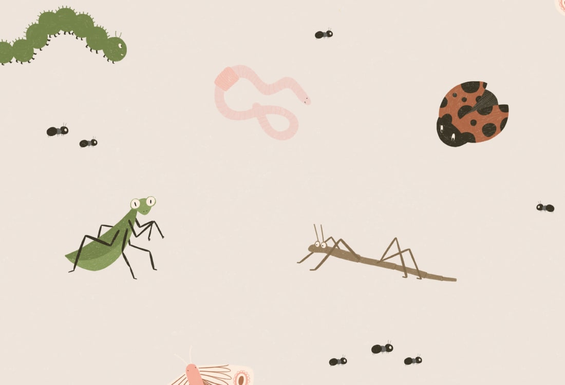 Kids Cute Bugs & Insects Pattern Wallpaper - Hovia