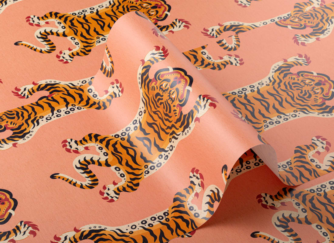 Orange Tibetan Tiger Pattern Wallpaper - Hovia Orange Tibetan Tiger Pattern Wallpaper - Hovia