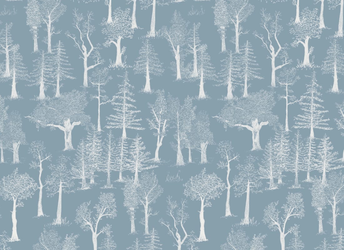 Blue Illustrated Traditional Forest Wallpaper - Hovia