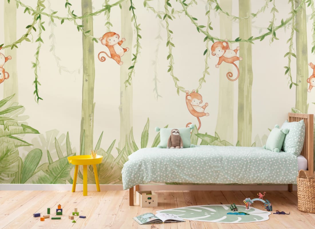 wallpaper with monkeys and birds