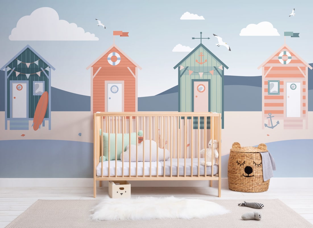 wallpaper with beach huts