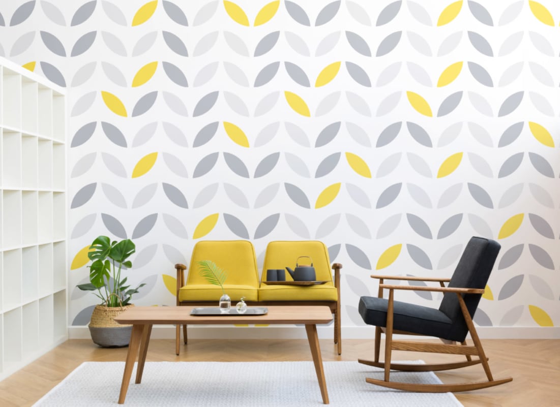 yellow and grey leaf wallpaper