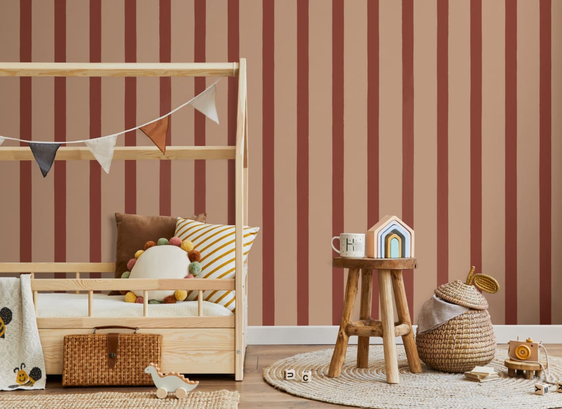 pink striped wallpaper room