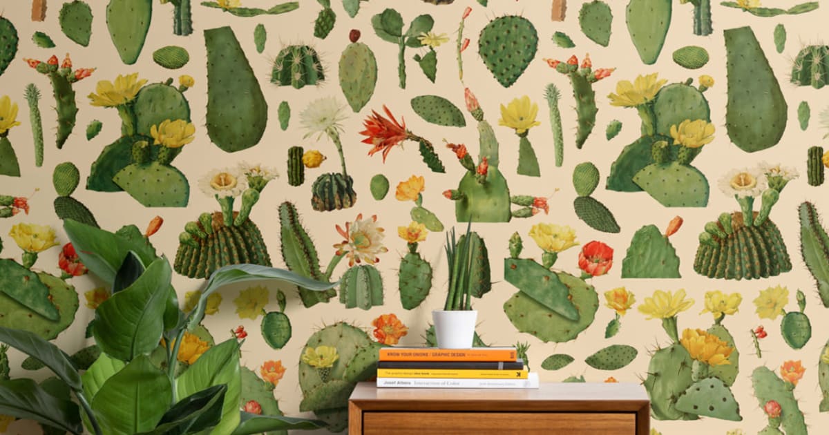 Green Cactus Succulent Pattern Wallpaper Mural - Hovia
