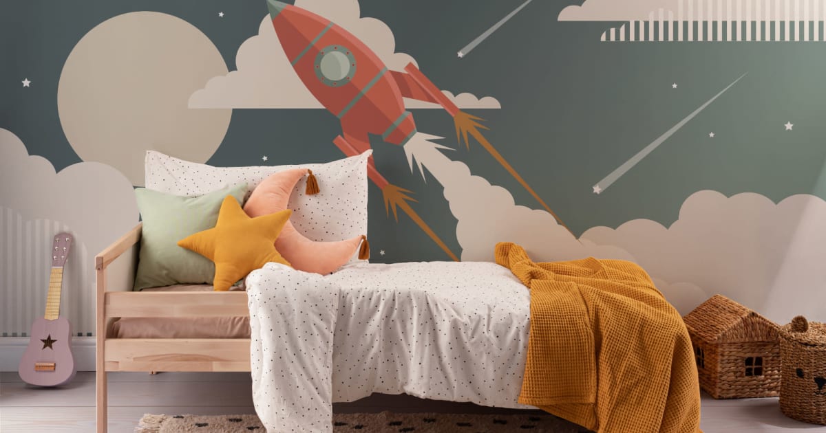 Children's Retro Space Rocket Wallpaper Mural Hovia