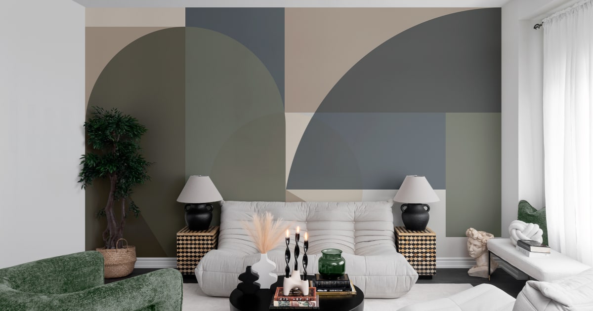 Grön Geometrisk Flerfärgad Mural-Tapeter - Hovia - Hovia