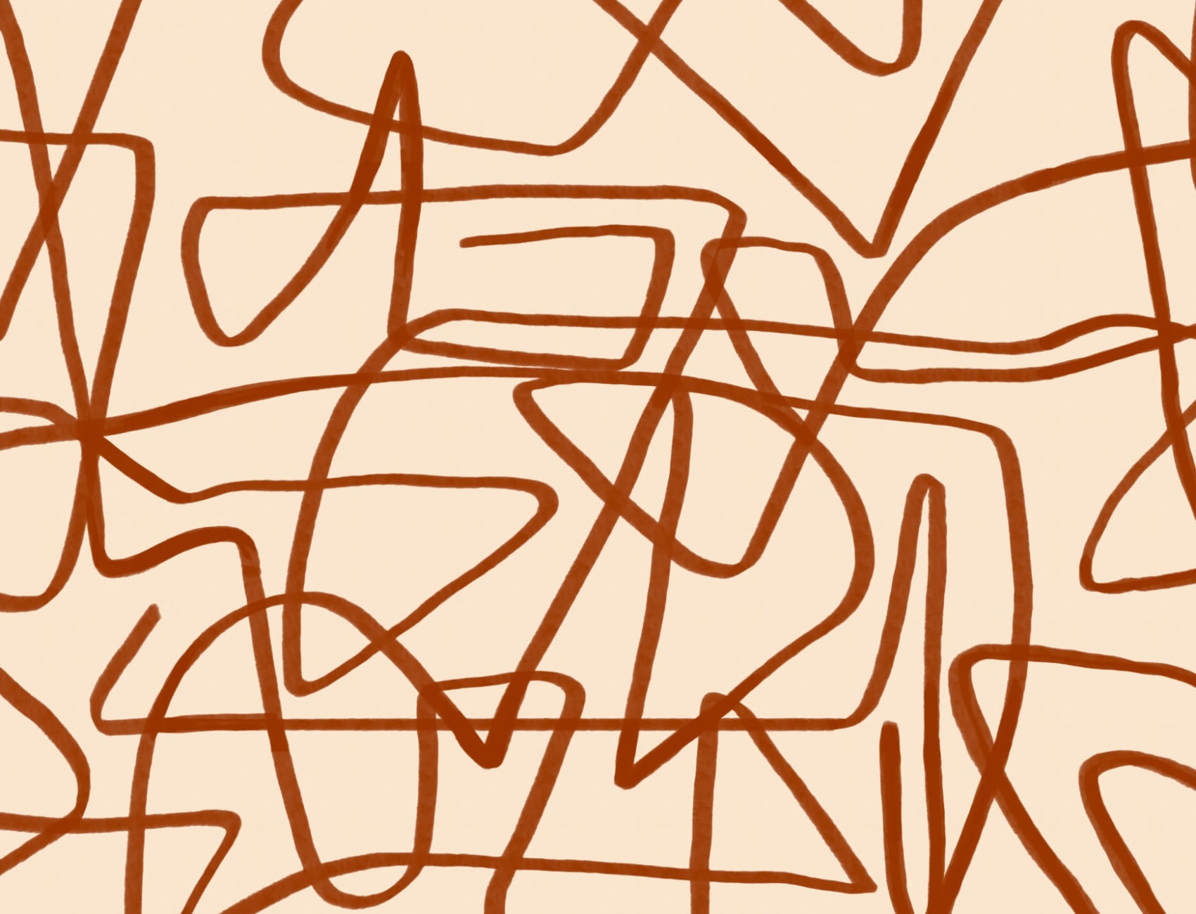 Bold Terracotta & Beige Doodle Abstract Wallpaper Mural