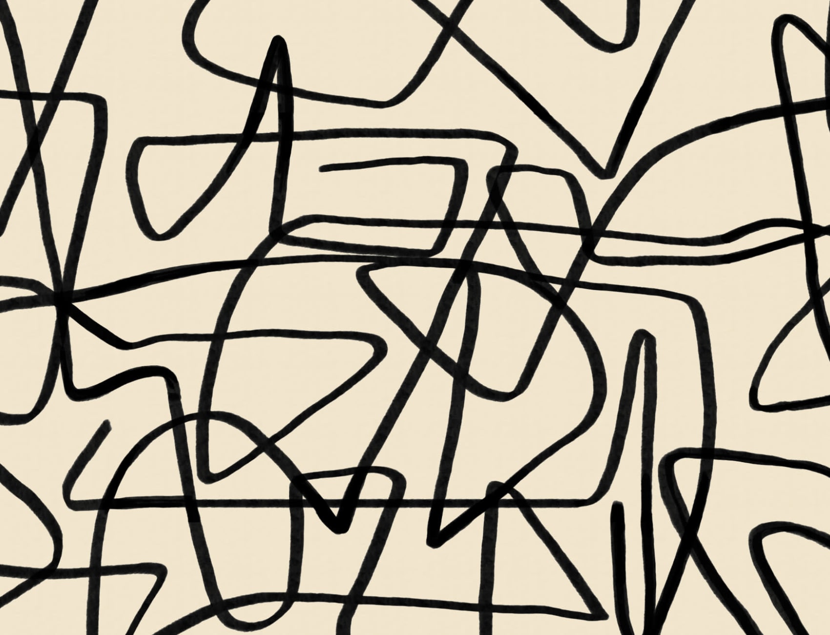 Bold Black & Beige Doodle Abstract Wallpaper Mural